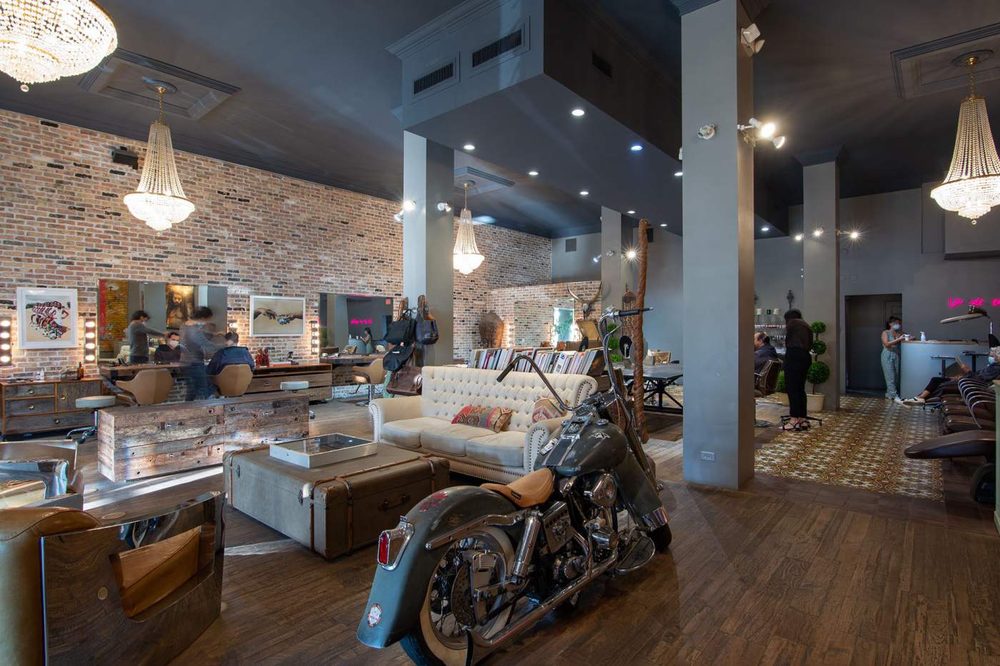 331 S. County Rd a motorcycle on display in the beauty salon waiting area